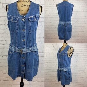 Pepe Jeans Button Front Belted Denim Dress